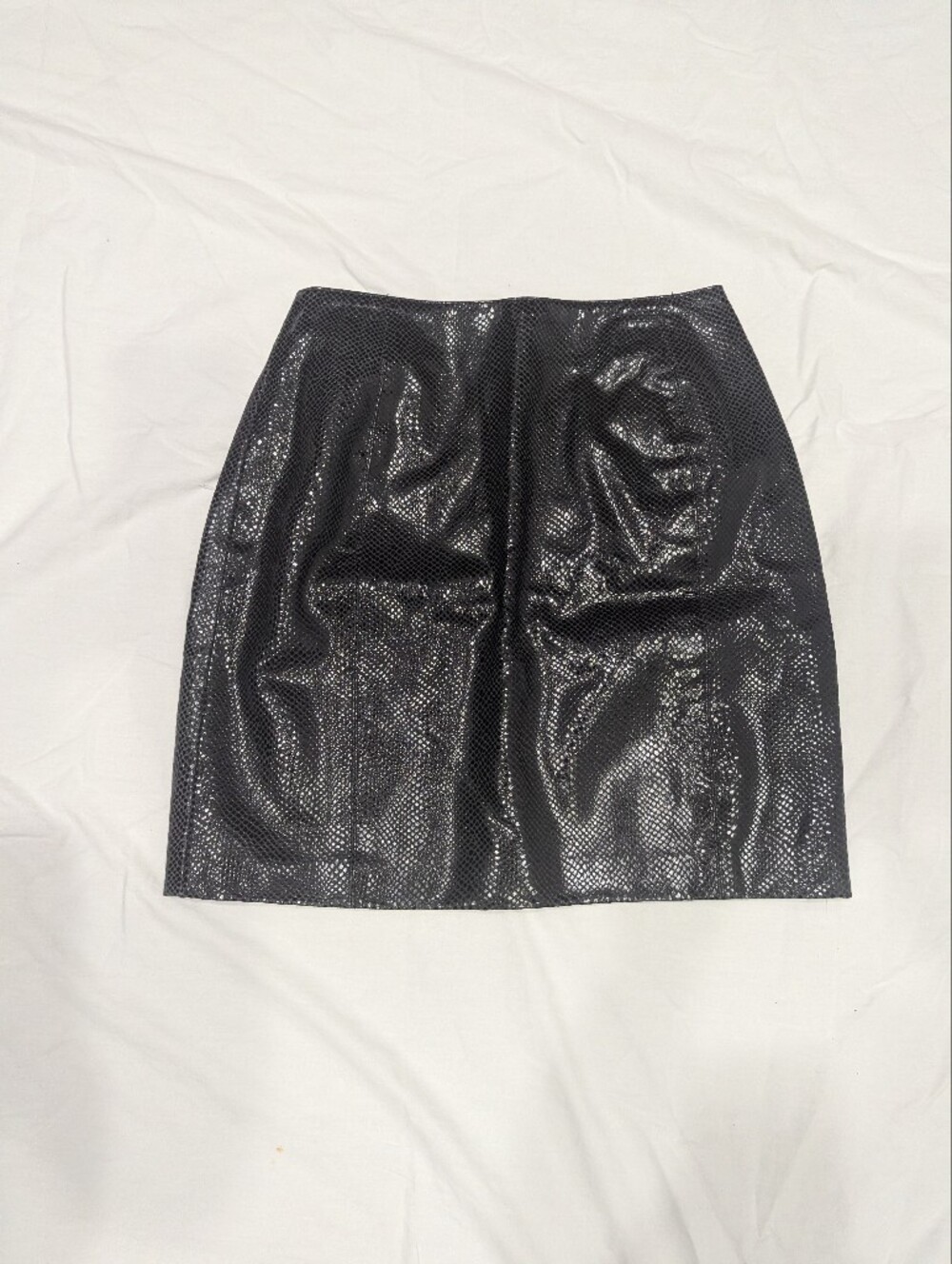 Vintage LNR Black Genuine Leather Shimmer Mini Skirt Sleek Pencil Skirt